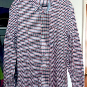 Red and Blue Casual Button Down Shirt with Classic Checkered Pattern